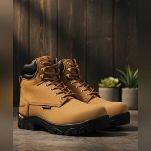 Men's Tan Leather Boots with Black Accents